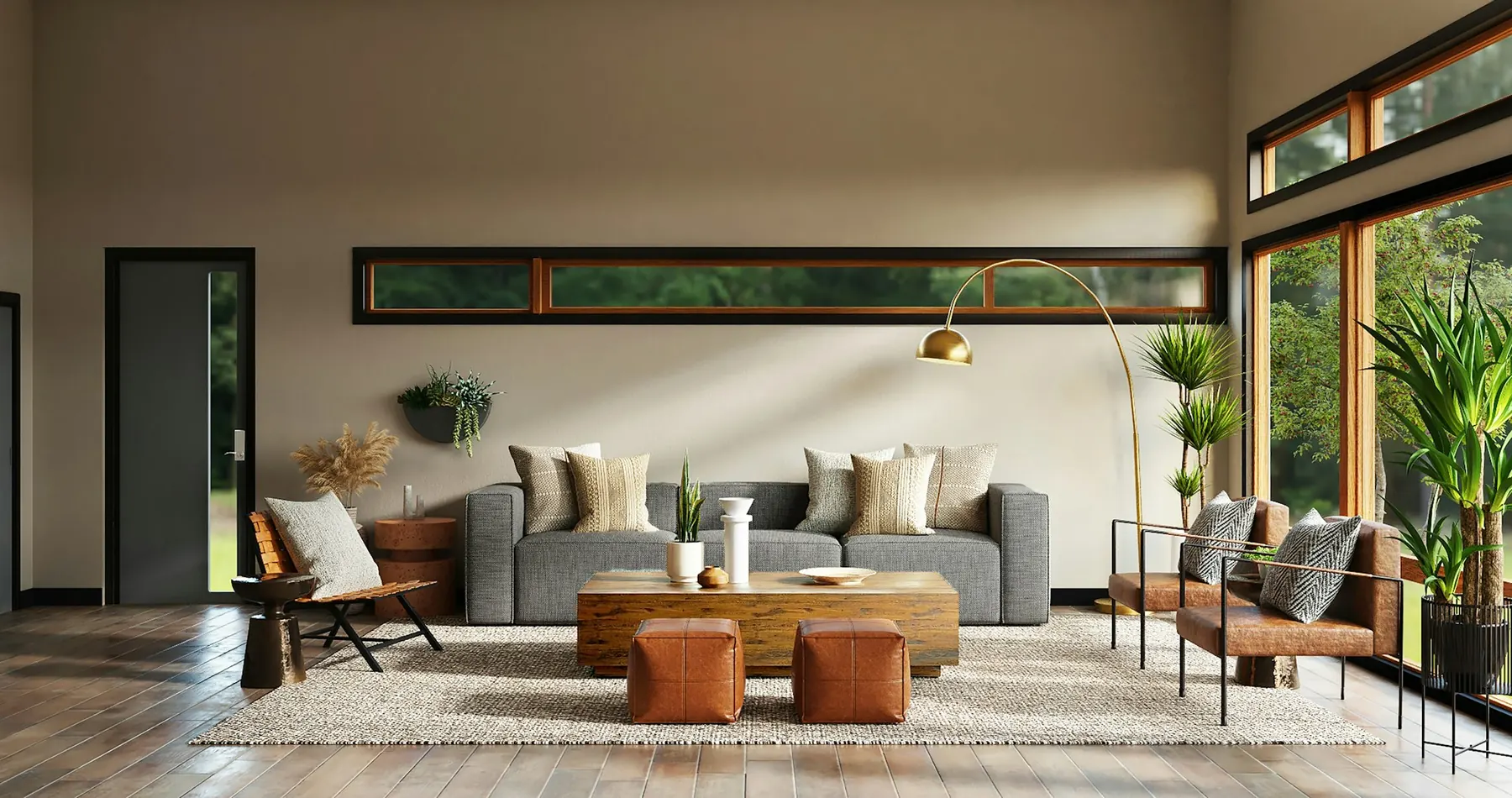 Warm family lounge with low leather seating